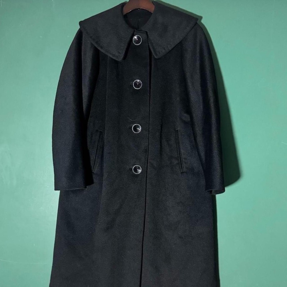 Vintage 1950s ForstMann Black 100% Virgin Wool Peter Pan Collar Coat